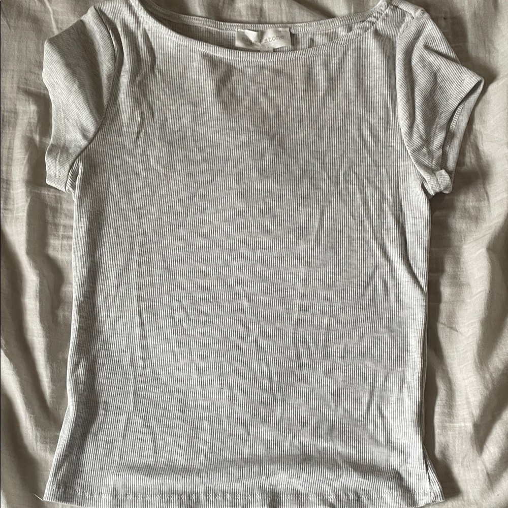 Sadie & Sage Light Gray Ribbed Short Sleeve Tee